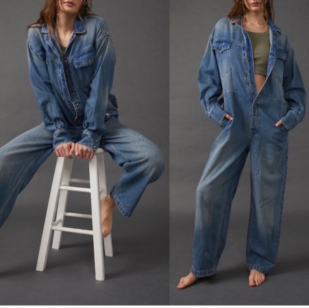 Free People Townes Denim Jumpsuit Coveralls Blue Size Small